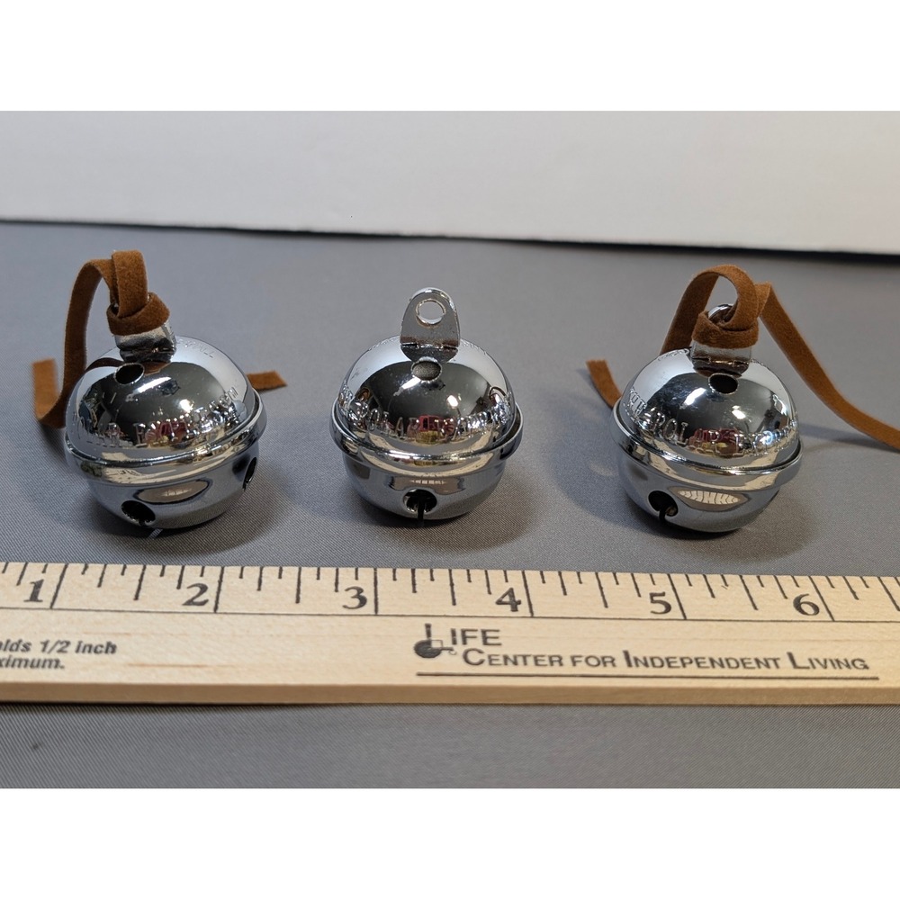 Lot of 3 Polar Express Movie Sleigh Jingle Bells Christmas Silver Ornaments
